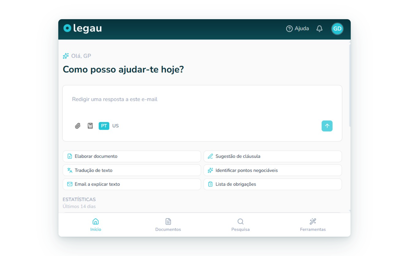 Painel da Legau no Word a apoiar a criação e revisão de um documento jurídico.