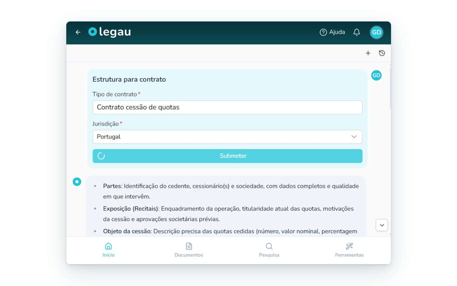 Estrutura de um documento planeada antes da redação.